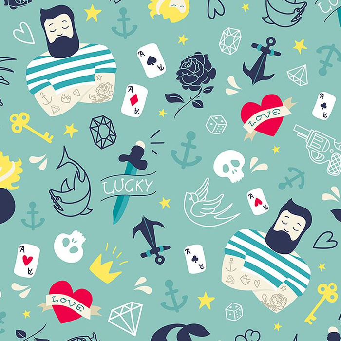 TATTOO / celadon - Cotton woven fabric