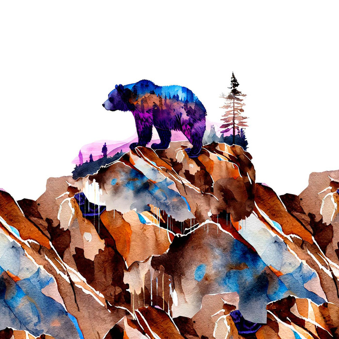 BEAR ON A ROCK - panel (60cm x 50cm) teplákovina