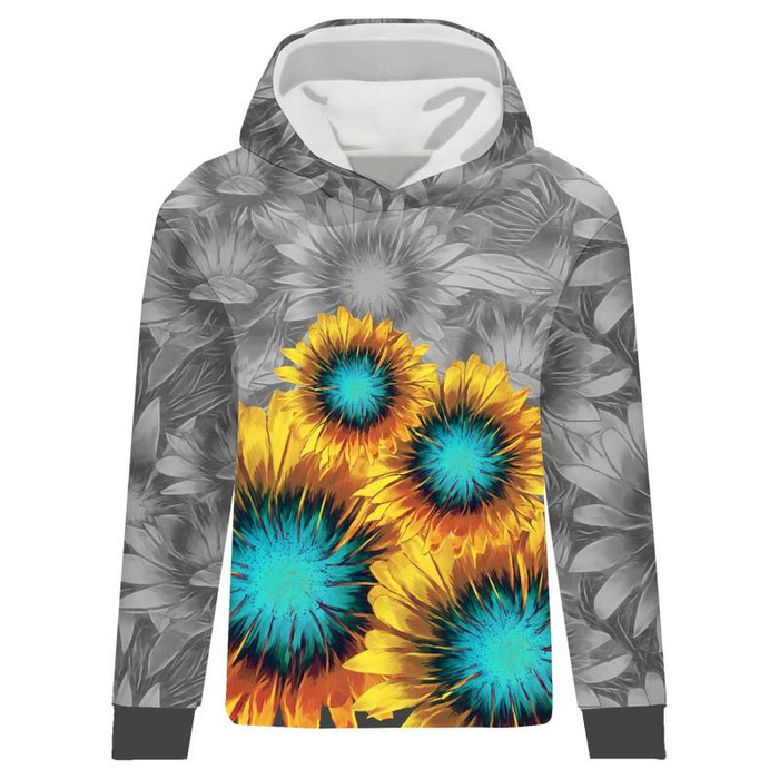 BLUZA DAMSKA (POLA) CLASSIC Z KAPTUREM - SŁONECZNIKI wz. 2 - dzianina pętelkowa XL