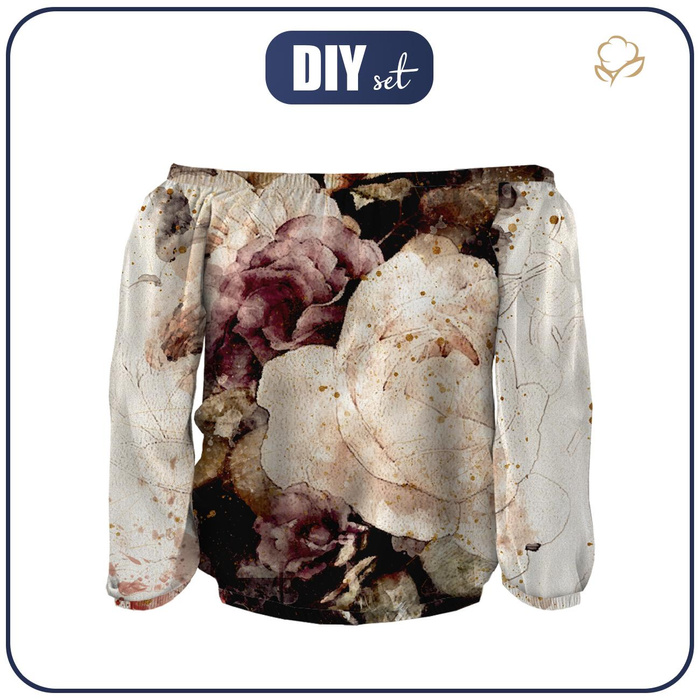 Carmenausschnitt Bluse (SOFIA) - WATERCOLOR FLOWERS MS. 4 - Nähset XXL