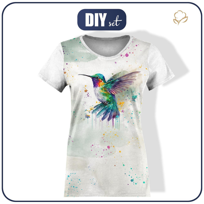 T-SHIRT DAMSKI M - WATERCOLOR HUMMINGBIRD - zestaw do uszycia