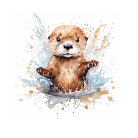 WATERCOLOR BABY OTTER - Paneel (75cm x 80cm) Hydrophober angerauter Wintersweat