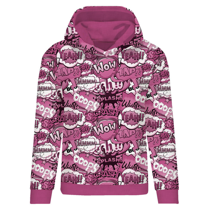 BLUZA DAMSKA (POLA) CLASSIC Z KAPTUREM - KOMIKS (różowy) - dzianina pętelkowa - XS