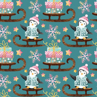 PINGUINE / SCHLITTEN (WEIHNACHTSPINGUINE) - Baumwoll Webware