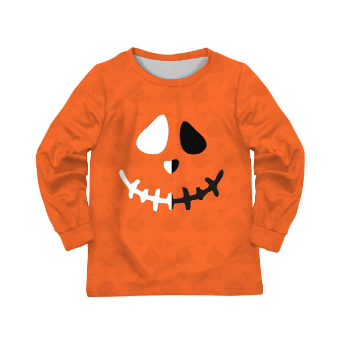 CHILDREN'S PAJAMAS " MIKI" - SMILE / PUMPKINS - Elastic cotton knit fabric (122/128)