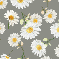 DAISIES PAT. 1 / grey - Cotton woven fabric