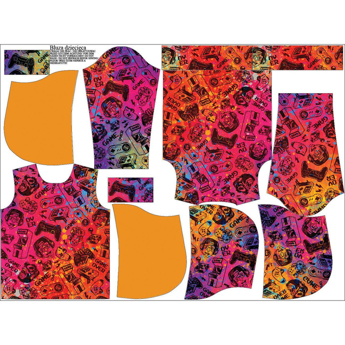 KID'S HOODIE (ALEX) - GAME OVER / COLORFUL SPECKS - sewing set (134/140)