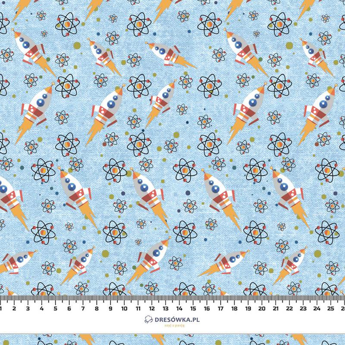 50cm RAKETEN (WELTRAUMEXPEDITION) / ACID WASH HELLBLAU - Baumwoll Webware