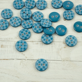 Plastic button with check small - turquoise