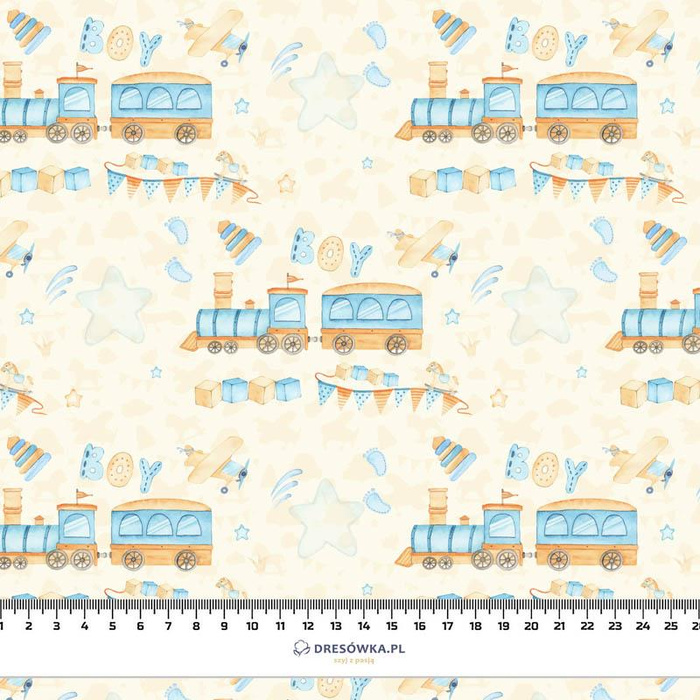 LOCOMOTIVES / garland / ecru (CHILDREN'S TOYS) - single jersey with elastane 