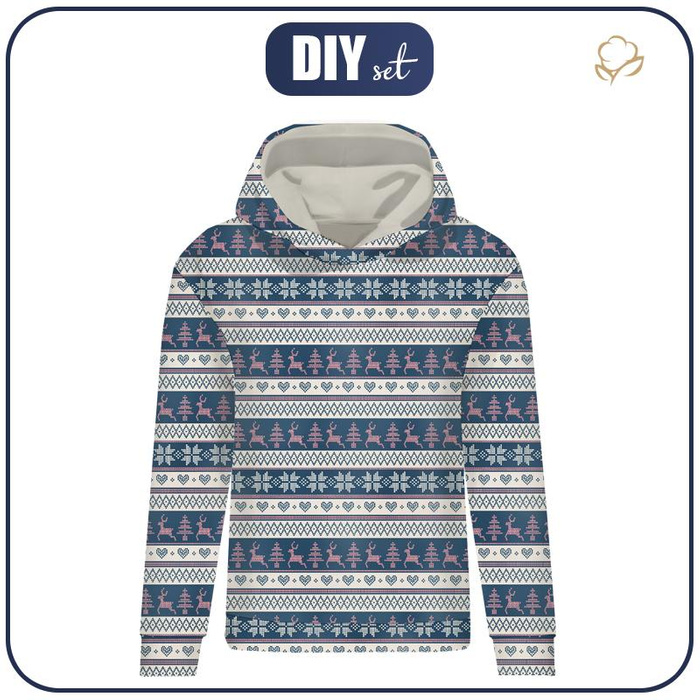 DÁMSKA MIKINA (POLA) CLASSIC S KAPUCÍ - SOBI VZ. 3 / tmavomodrý (NORSKÉ VZORY) - teplákovina XXL