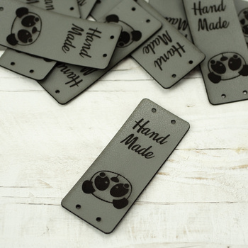 Loop fold label "Hand Made" - Panda 2 x 5 cm - grey