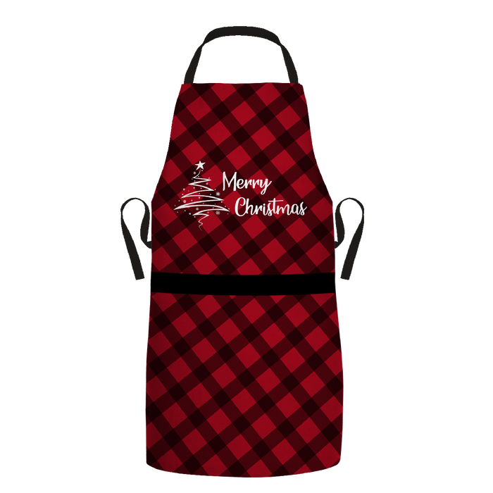 ŚWIĄTECZNY FARTUSZEK - MERRY CHRISTMAS / KRATA VICHY CZARNA / czerwony