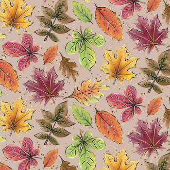 BUNTE BLÄTTER MIX / beige (GLITTER HERBST) - Webware für Tischdecken