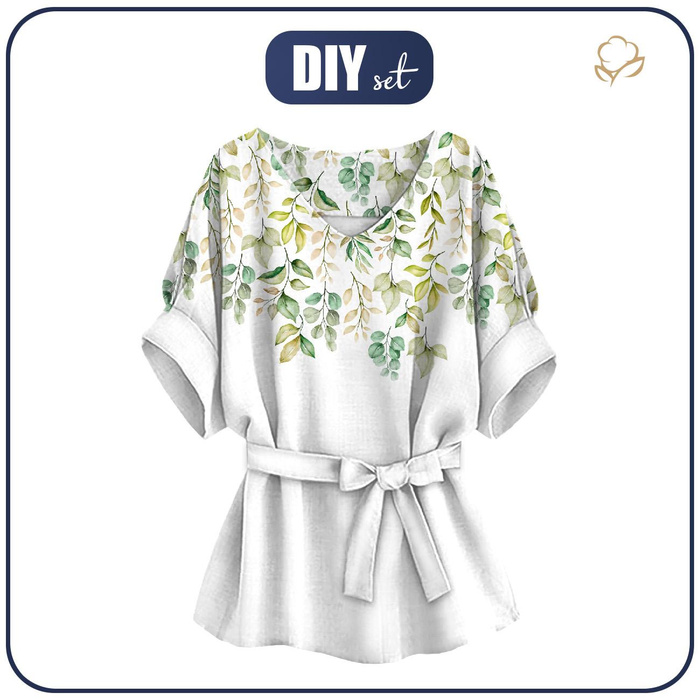 KIMONO BLOUSE - GREEN LEAVES - sewing set