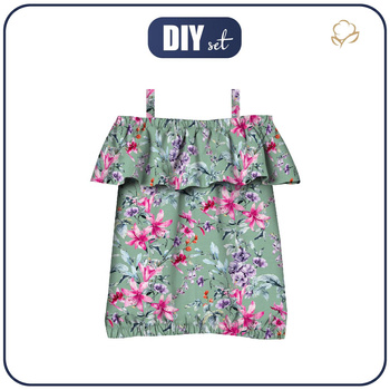 Bardot neckline blouse (SARA) - SPRING MEADOW pat. 3 - sewing set - 98-104