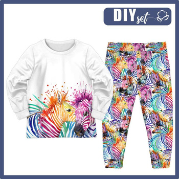 PIŻAMA DZIECIĘCA " MIKI" - ZEBRY (tęczowy) - zestaw do uszycia