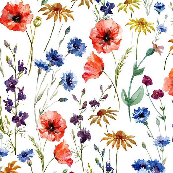 FIELD FLOWERS / white - Cotton woven fabric
