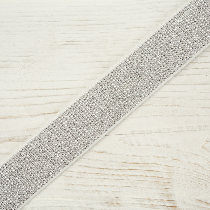 Gummiband flach mit Metallfaden WEIß 20 mm - silber
