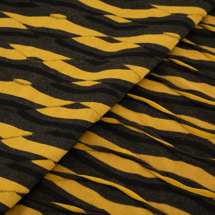 WELLEN 3D / senf - Single Jersey mit Steppstich