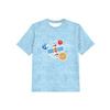 KINDER T-SHIRT(104/110) - SATTELIT (WELTRAUMEXPEDITION) / ACID WASH HELLBLAU - Single Jersey