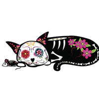 ŚPIĄCY KOT ALICIA (DIA DE LOS MUERTOS) - PANEL SINGLE JERSEY 75cm x 80cm