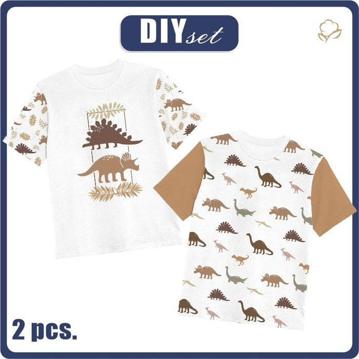 2-PACK - KID’S T-SHIRT - BROWN DINOSAURS - sewing set (92/98)