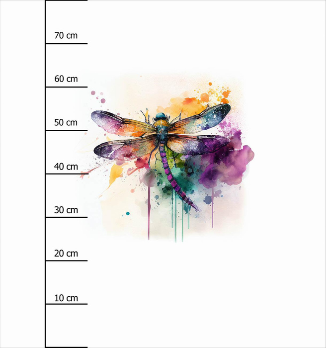 WATERCOLOR DRAGONFLY - Panel (75cm x 80cm) teplákovina počesaná s elastanem ITY