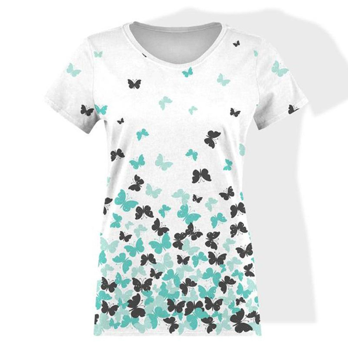 WOMEN’S T-SHIRT - BUTTERFLIES / aqua - single jersey XXXL