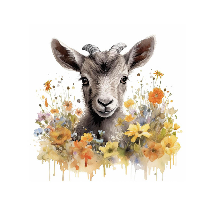 WATERCOLOR GOAT - Paneel (60cm x 50cm) SINGLE JERSEY 