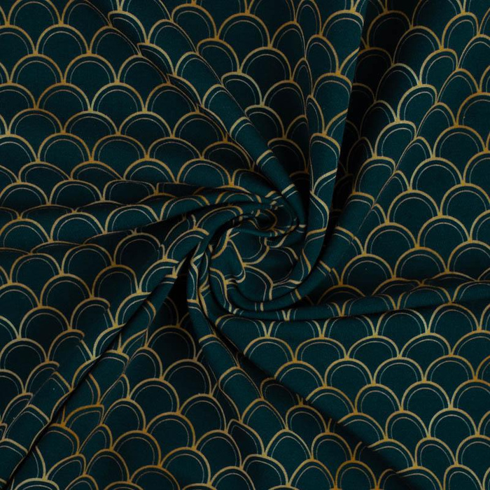 GOLDEN FISH SCALES pat. 2 (GOLDEN OCEAN) / dark blue - single jersey