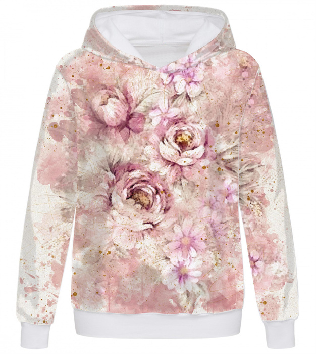 BLUZA DAMSKA (POLA) CLASSIC Z KAPTUREM - WATERCOLORS FLOWERS wz. 6 -  dzianina pętelkowa - XS