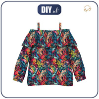 Carmenausschnitt Bluse (VIKI) - COLORFUL LEAVES wz. 5 - Nähset -110-116