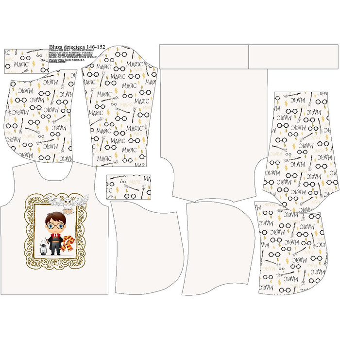 KID'S HOODIE - WIZARD (MAGIC SCHOOL) - looped knit fabric (110/116)