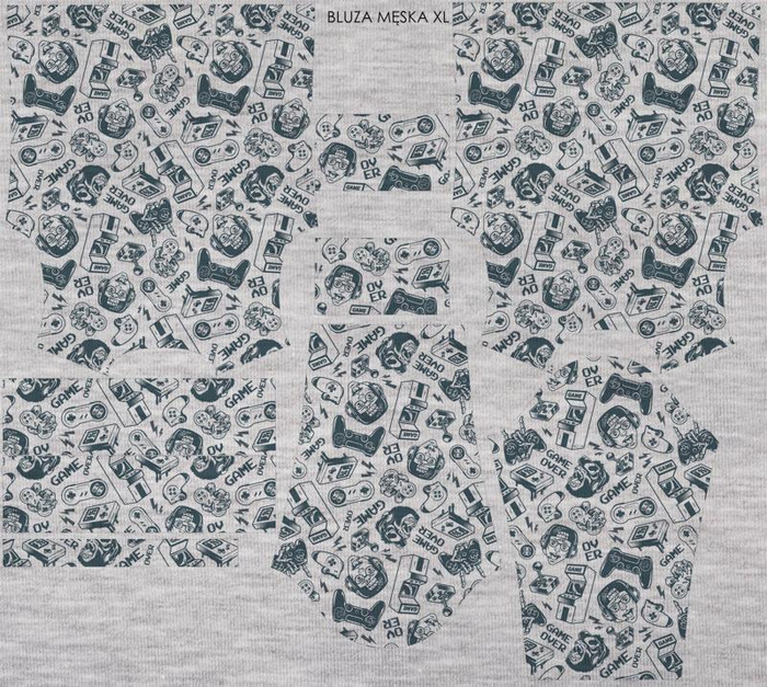 HERREN SWEATSHIRT - GAME OVER ( RETRO ) / melange hellgrau -  Elastischer Wintersweat XL