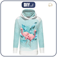 LONG WOMEN’S HOODIE (MEGI) - FLAMINGOS pat. 2 - looped knit fabric