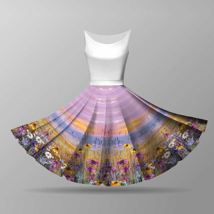 Malý panel pro kruhovou sukni - Viskózový jersey - SUNSET FLOWERS