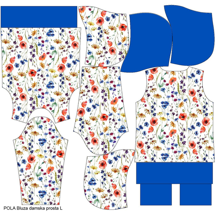 BLUZA DAMSKA (POLA) CLASSIC Z KAPTUREM - POLNE KWIATY - dzianina pętelkowa XXXL