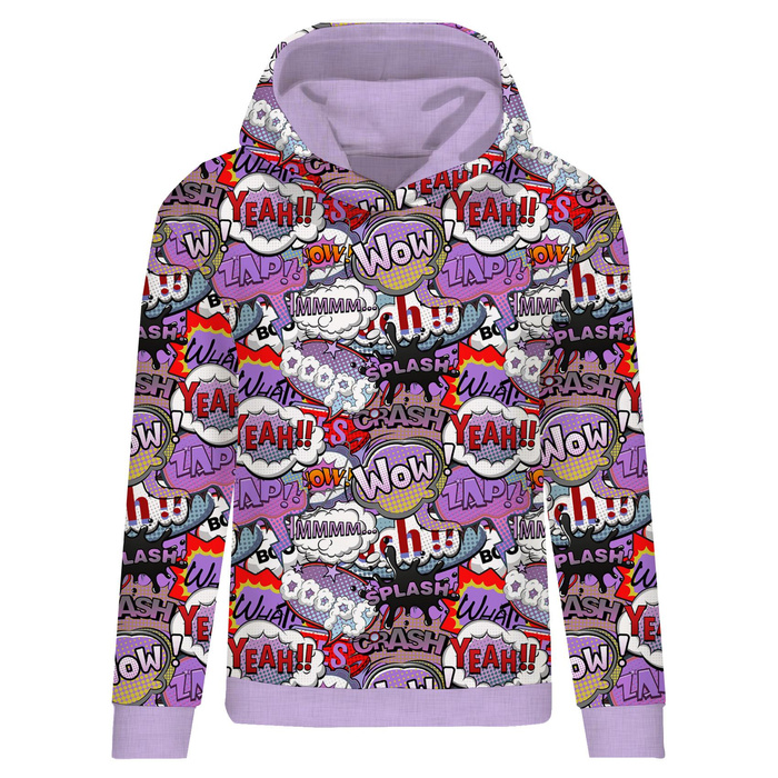 BLUZA DAMSKA (POLA) CLASSIC Z KAPTUREM - KOMIKS (fioletowo - czerwony) - dzianina pętelkowa XXL