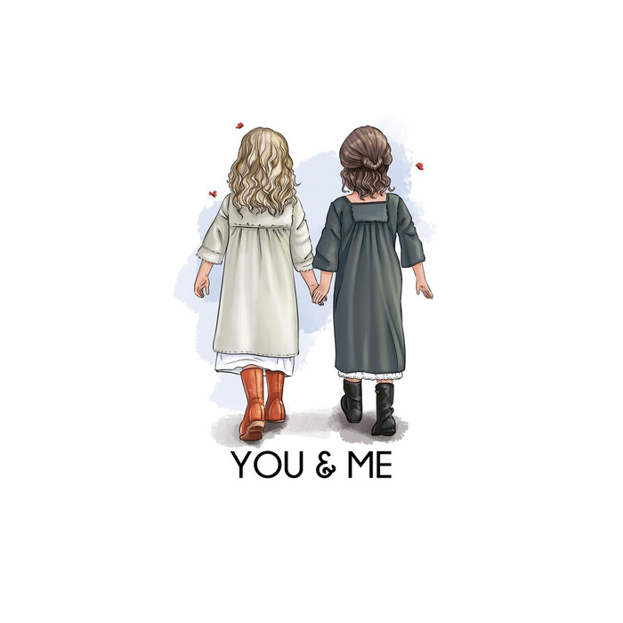 YOU & ME / girls - Paneel (60cm x 50cm)  Baumwoll Webware