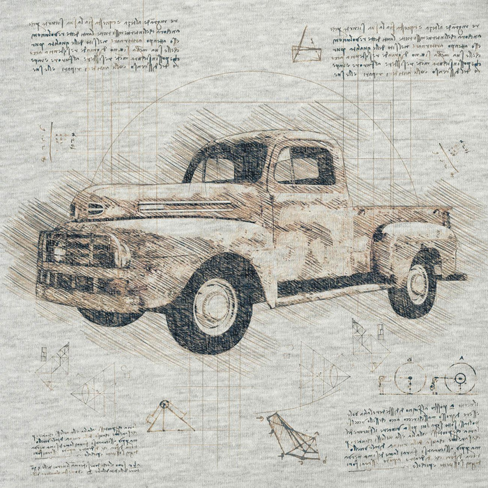 RETRO AUTO M. 3 / melange hellgrau - Paneel (75cm x 80cm)