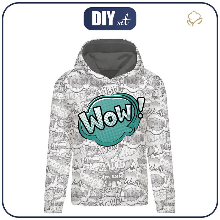 BLUZA DAMSKA (POLA) CLASSIC Z KAPTUREM - KOMIKS / wow (miętowy) - dzianina pętelkowa - M