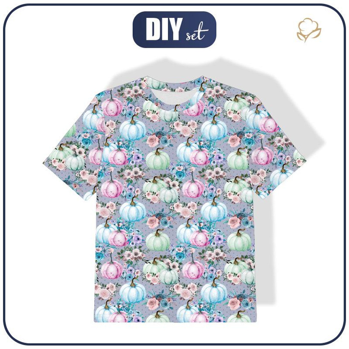 T-SHIRT DZIECIĘCY - DYNIE I KWIATKI wz. 1 (DYNIOWY OGRÓDEK) - single jersey (104/110)