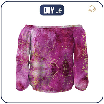 Carmenausschnitt Bluse (SOFIA) - BLUMEN / goldener Umriss Ms. 2 / AQUARELL MARMOR - Nähset XL