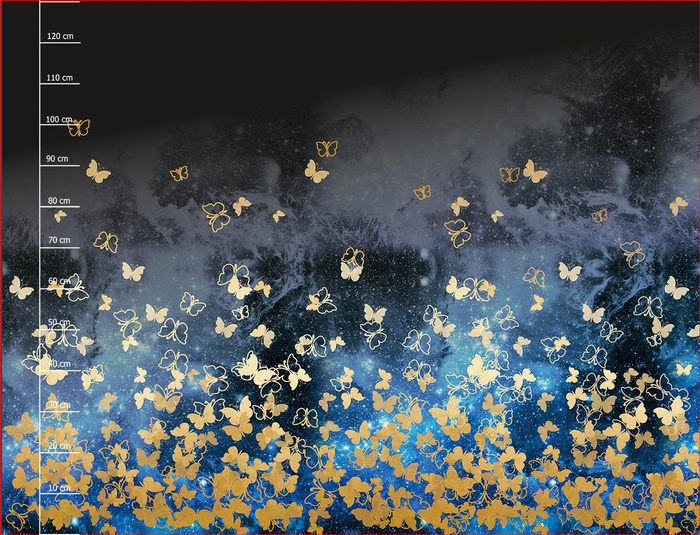 MOTÝLCI / zlatá - panel pro šaty krep