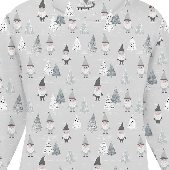 KID'S HOODIE (ALEX) - DWARFS IN THE FOREST (FOREST DWARFS) / GREY - looped knit fabric (86/92)