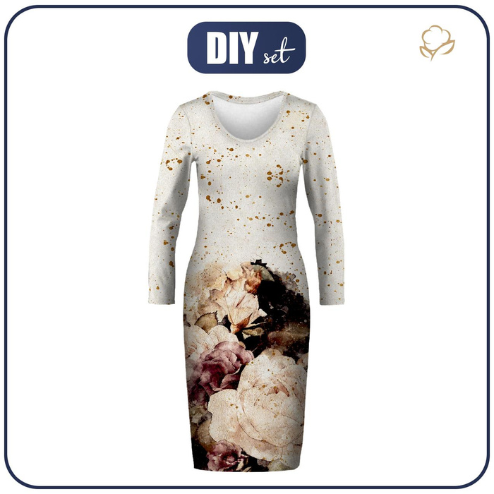 PENCIL DRESS (ALISA) - WATERCOLOR FLOWERS PAT. 4 - sewing set S