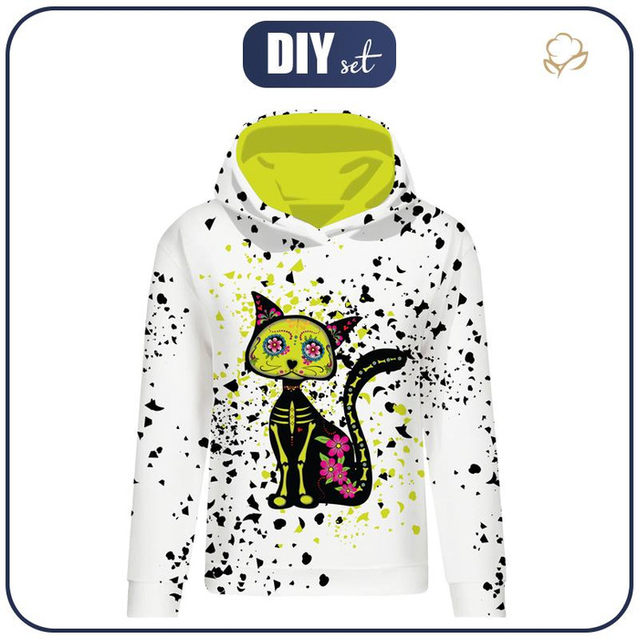 BLUZA DAMSKA (POLA) CLASSIC Z KAPTUREM - KOT ELENA (DIA DE LOS MUERTOS) - dzianina pętelkowa XXL