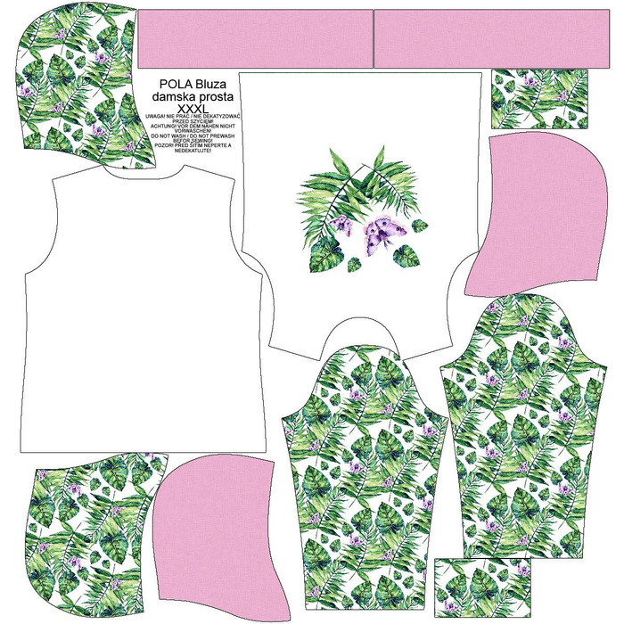 CLASSIC WOMEN’S HOODIE (POLA) - MINI LEAVES AND INSECTS PAT. 4 (TROPICAL NATURE) / white - looped knit fabric - XS