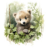 WATERCOLOR LITTLE BEAR - panel (75cm x 80cm) Cotton woven fabric